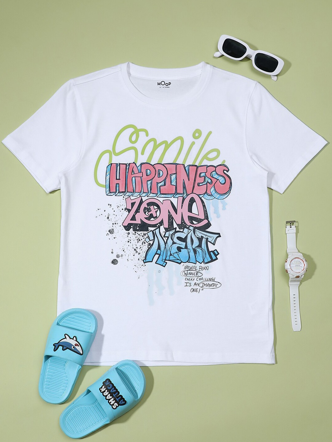 

Hoop Boys Typography Printed Round Neck Cotton T-shirt, White