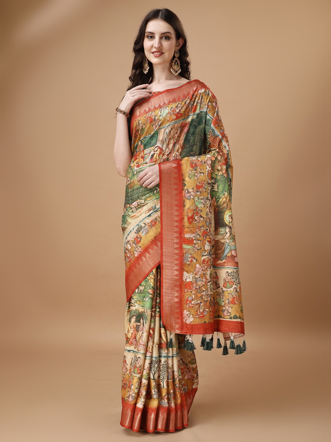 

Kaizen TEXO FAB Abstract Printed Muga Saree, Red