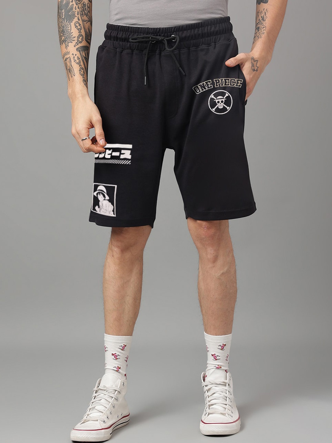 

Free Authority Men One Piece Printed Mid-Rise Shorts, Black