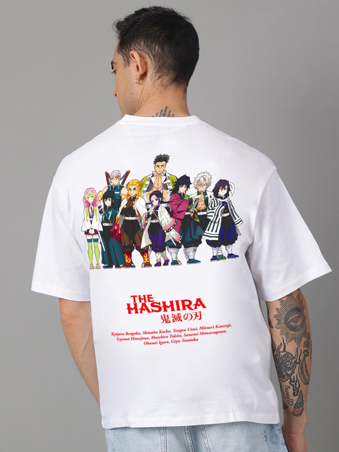 Free Authority Demon Slayer Anime Printed Pure Cotton Loose-Fit Tshirt, White