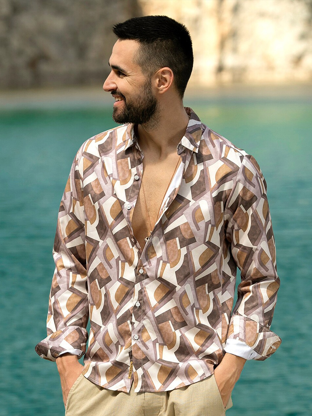 

Campus Sutra Classic Abstract Printed Casual Shirt, Brown