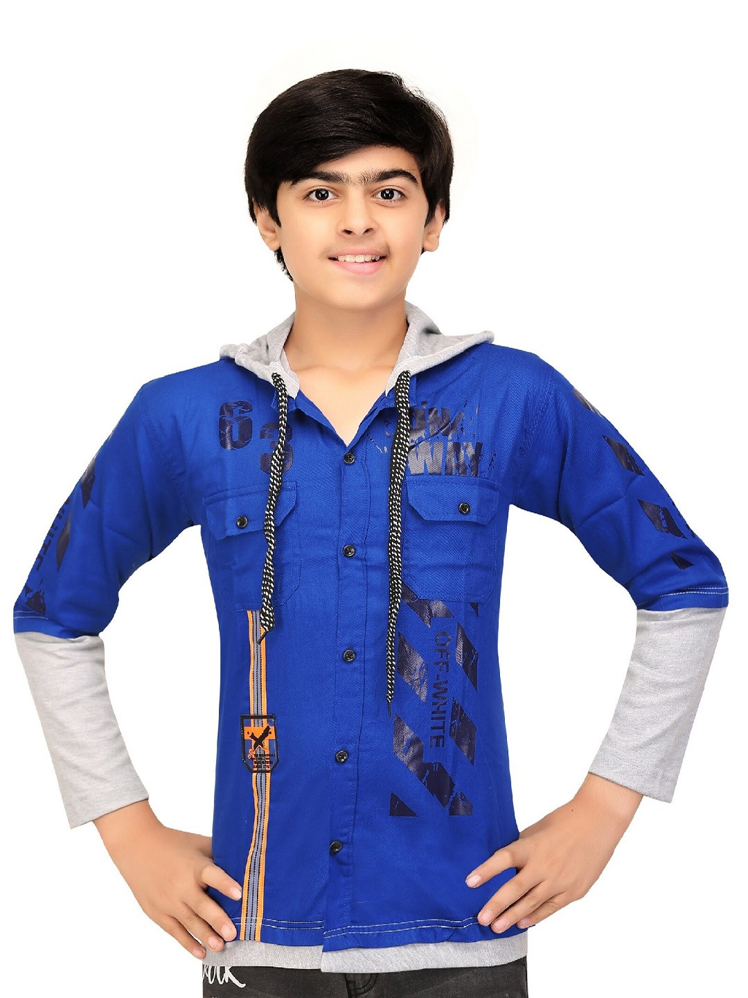 

BAESD Boys Comfort Opaque Printed Casual Hoodie Shirt, Blue