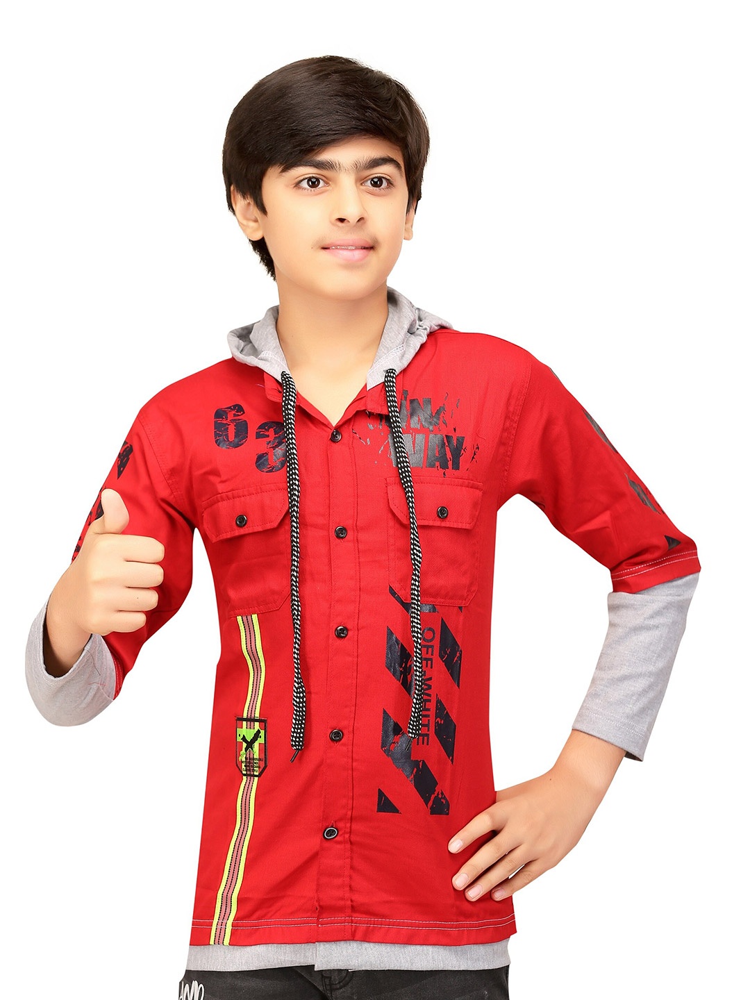 

BAESD Boys Comfort Hooded Printed Casual Shirt, Red