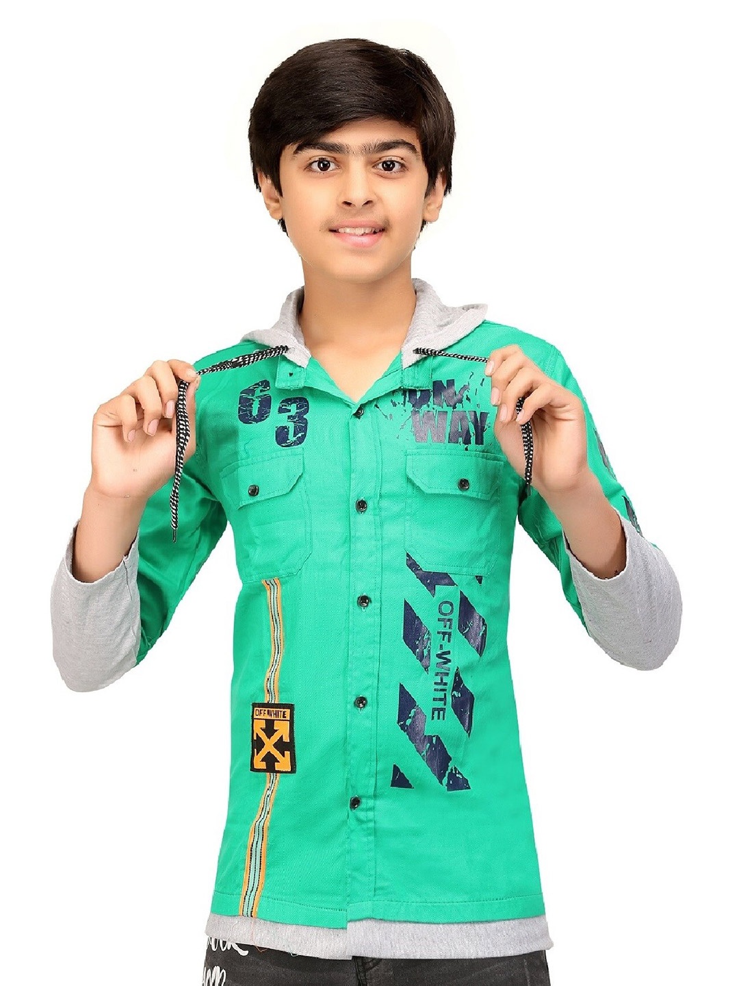 

BAESD Boys Comfort Hooded Printed Casual Shirt, Green