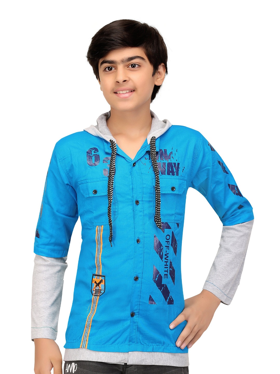 

BAESD Boys Comfort Hooded Printed Casual Shirt, Blue