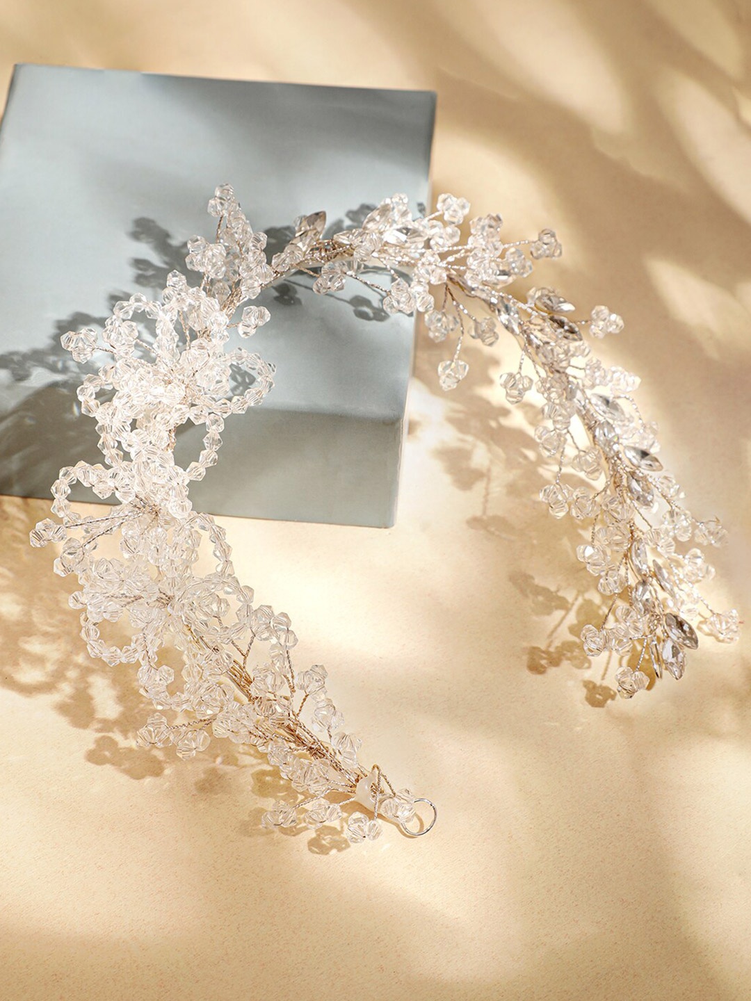 

Rubans Beaded Crystal Studded Tiara, Silver
