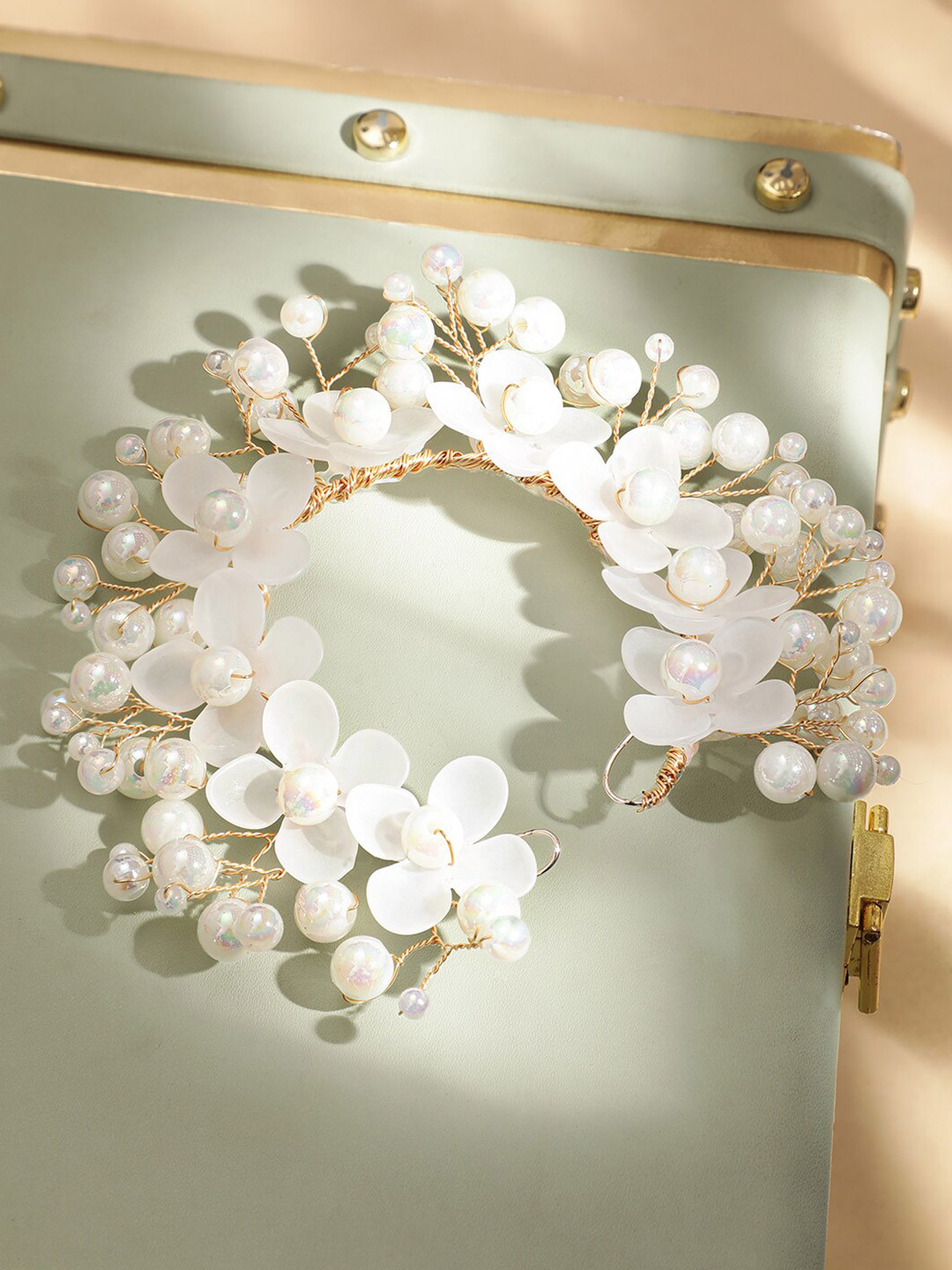 

Rubans Gold Plated White Beaded Floral Tiara
