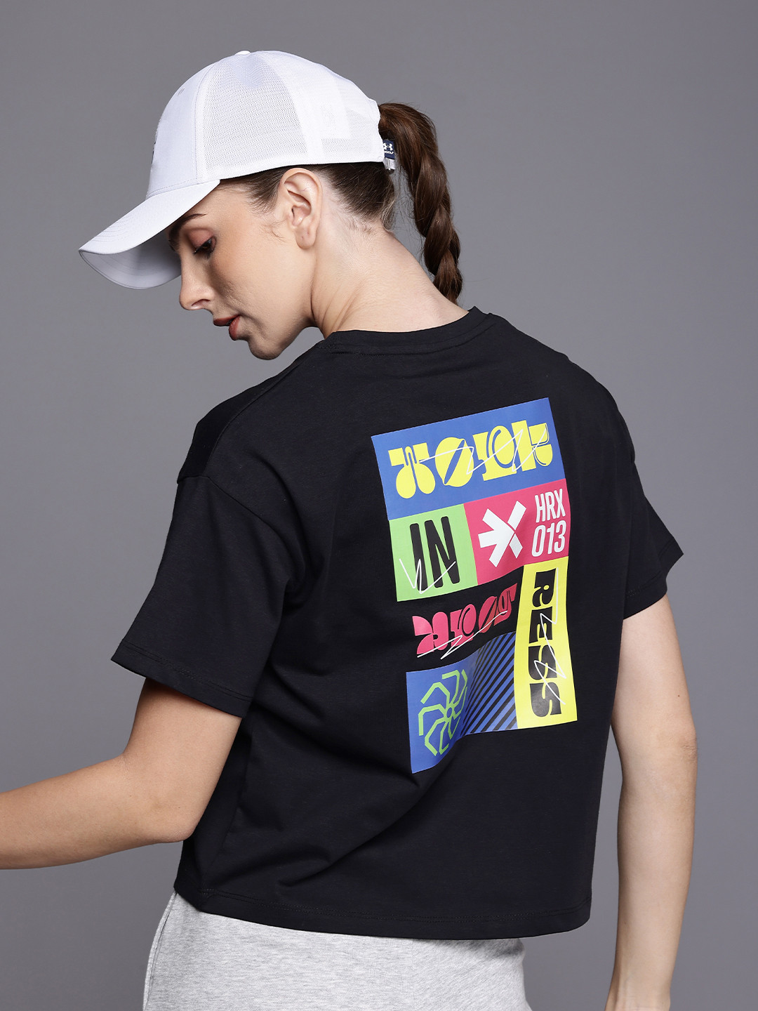

HRX by Hrithik Roshan Printed Drop-Shoulder Sleeves Boxy T-shirt, Black