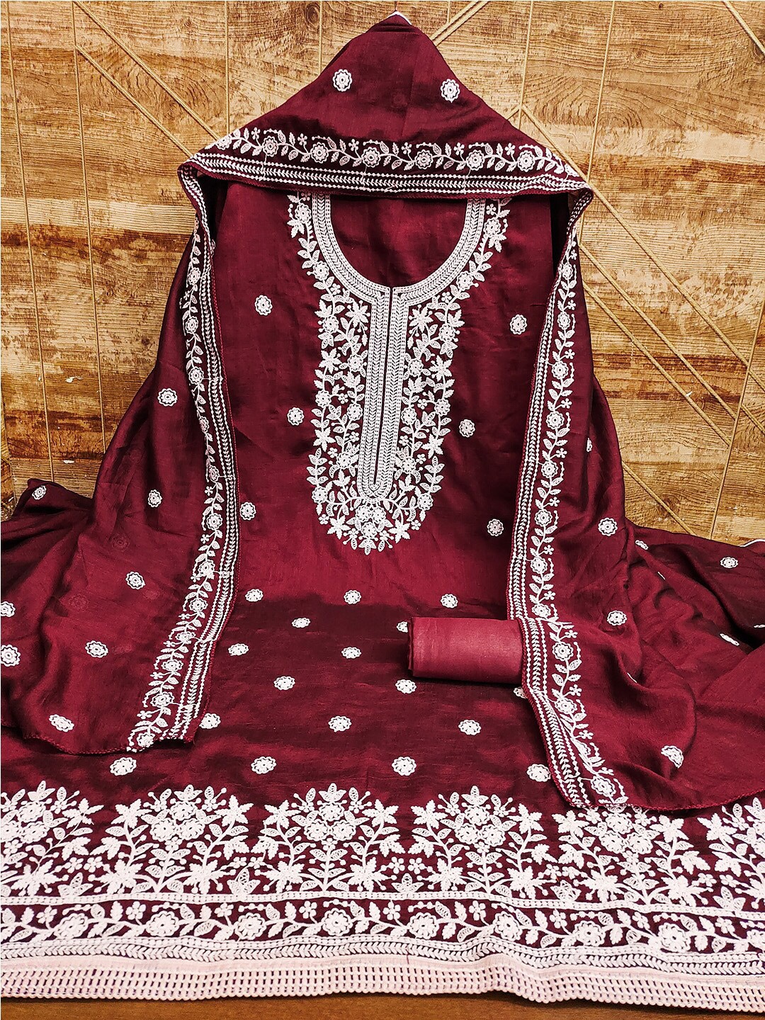 

Lilots Floral Embroidered Sequinned Unstitched Dress Material, Magenta