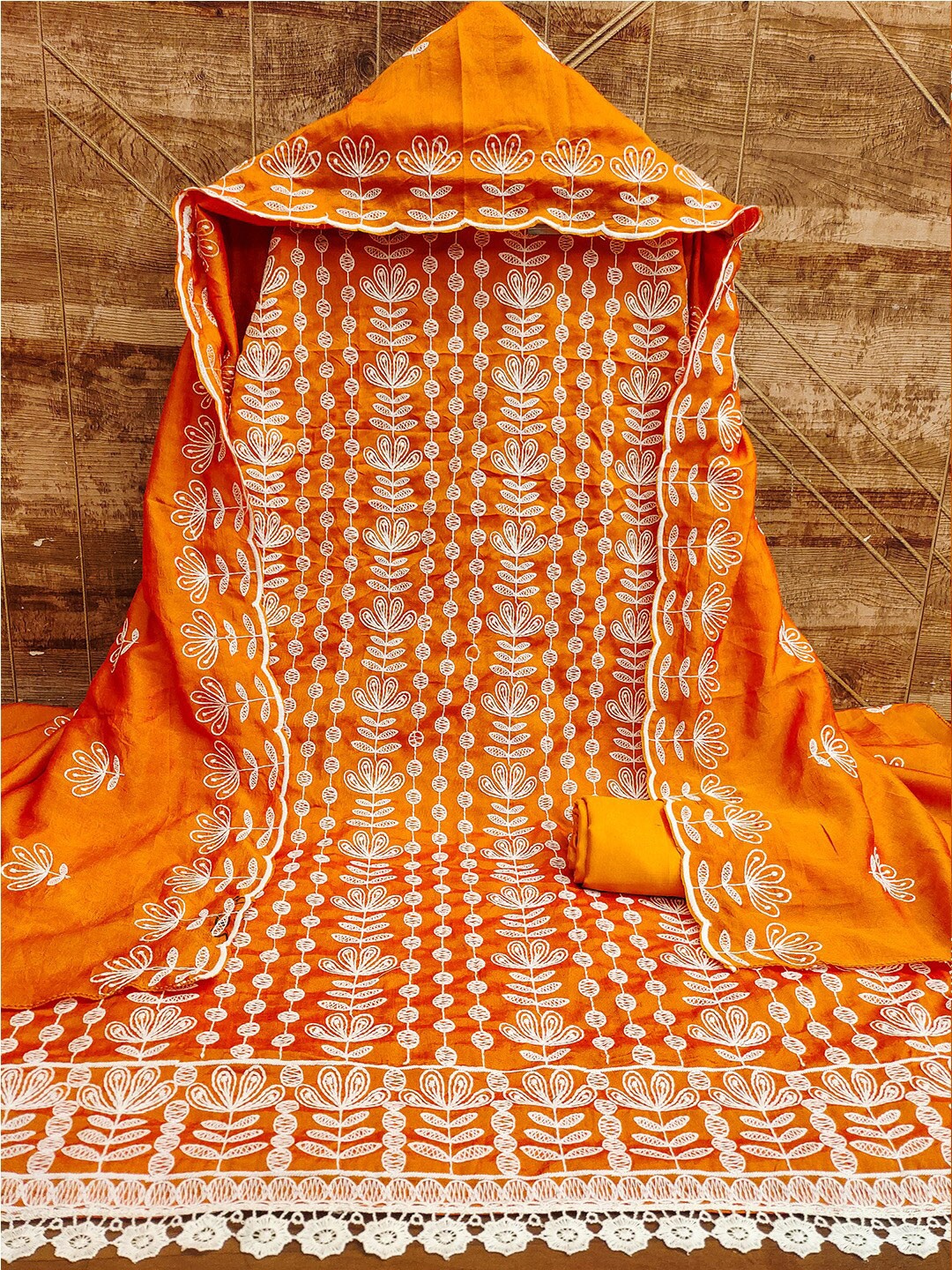 

Lilots Floral Embroidered Unstitched Dress Material, Orange