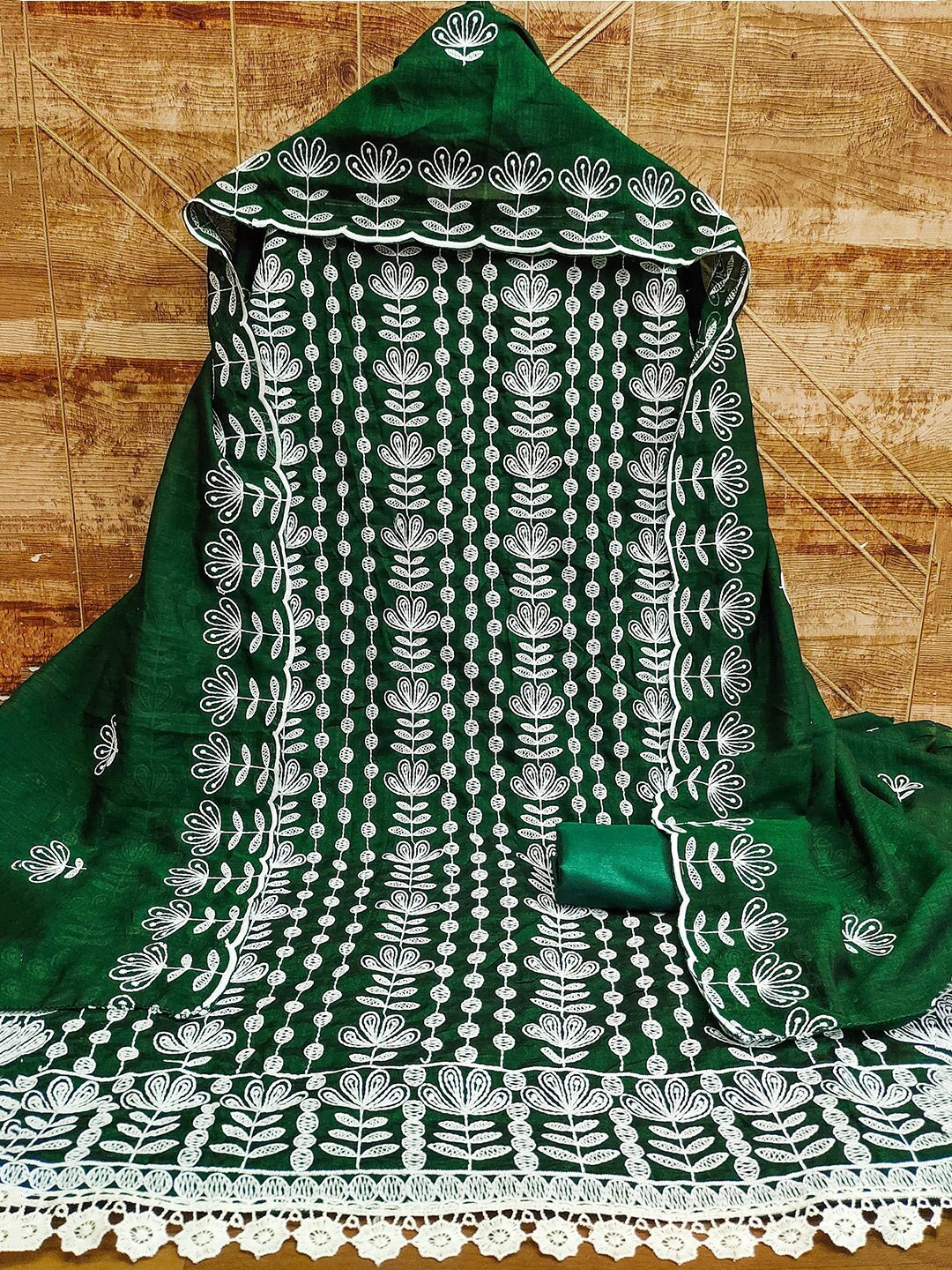 

Lilots Floral Embroidered Sequinned Unstitched Dress Material, Green
