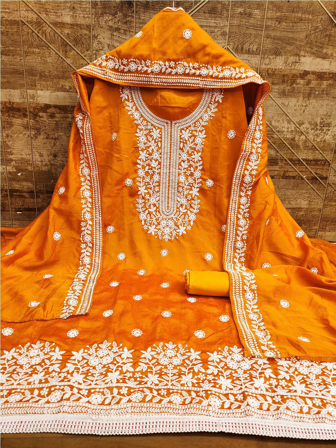 

Lilots Floral Embroidered Unstitched Dress Material, Orange