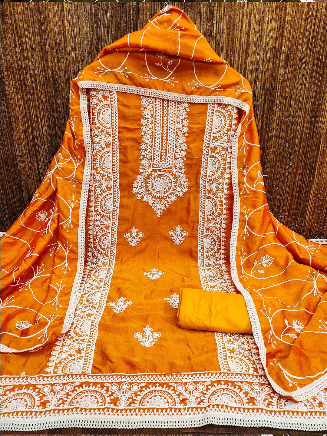 

Lilots Ethnic Motifs Embroidered Unstitched Dress Material, Orange