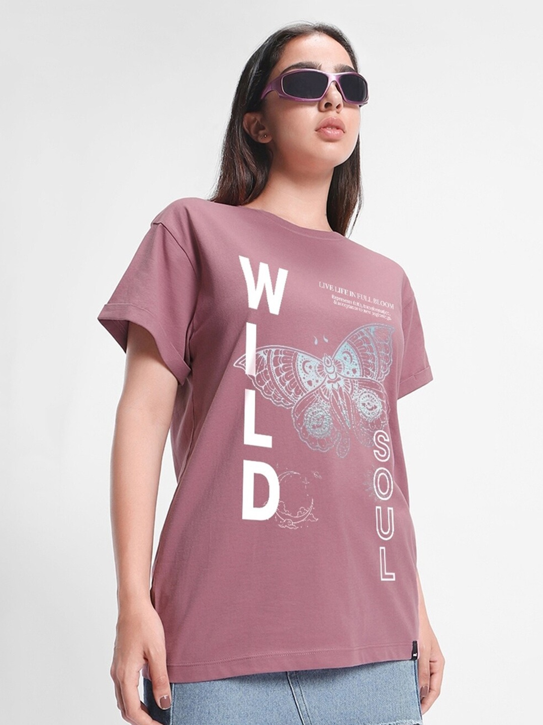 

Bewakoof Purple Wild Soul Graphic Printed Relaxed Fit Boyfriend Cotton T-shirt