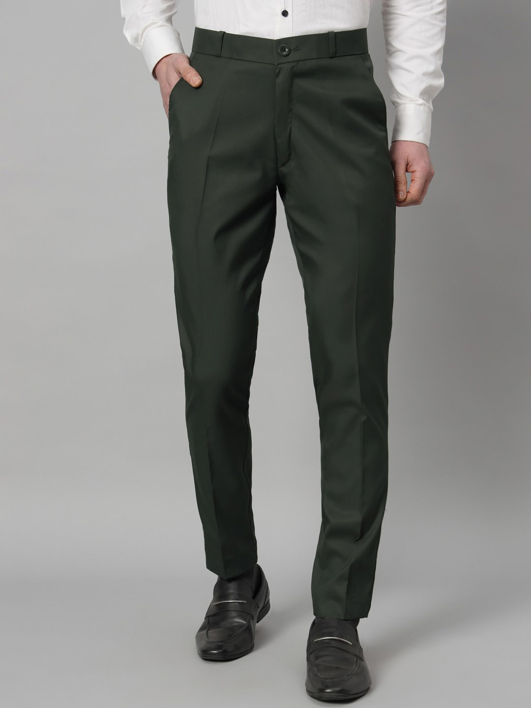 

RAGZO Men Slim Fit Mid-Rise Regular Trousers, Olive