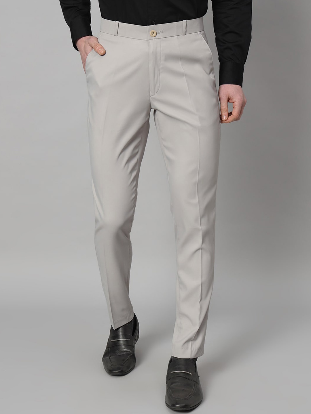 

RAGZO Men Slim Fit Mid-Rise Formal Trousers, Grey
