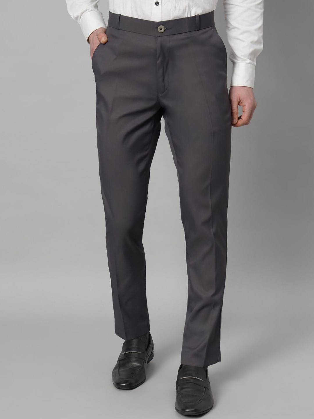 

RAGZO Men Slim Fit Mid-Rise Formal Trousers, Grey
