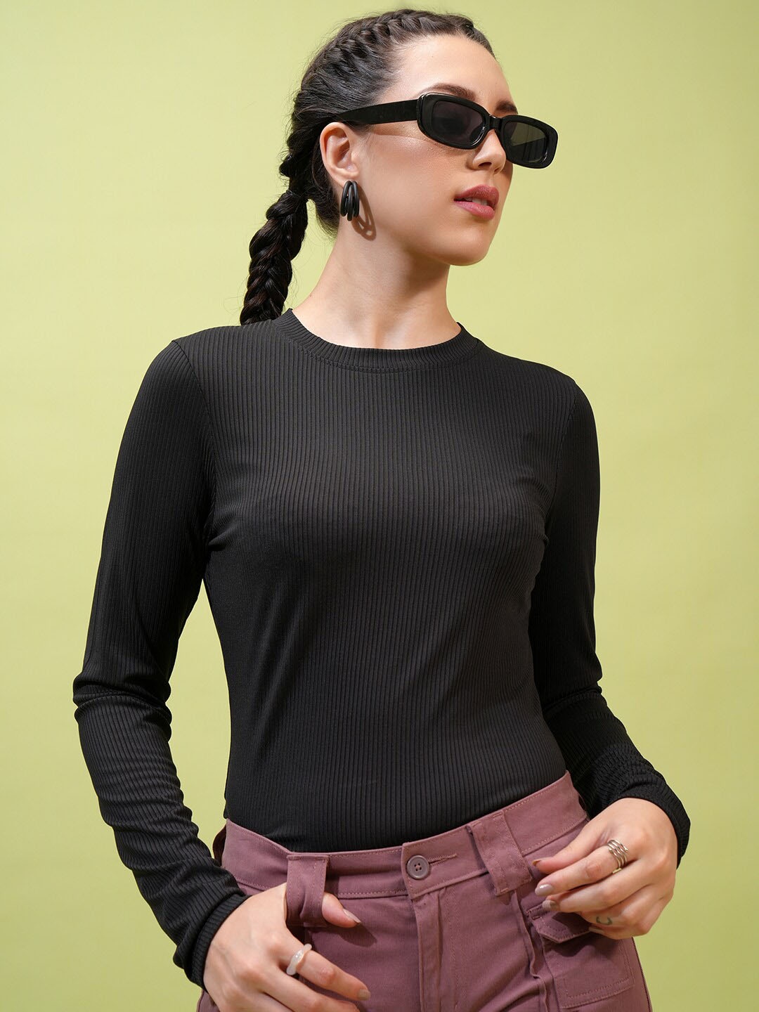 

Tokyo Talkies Black Round Neck Long Sleeves Top