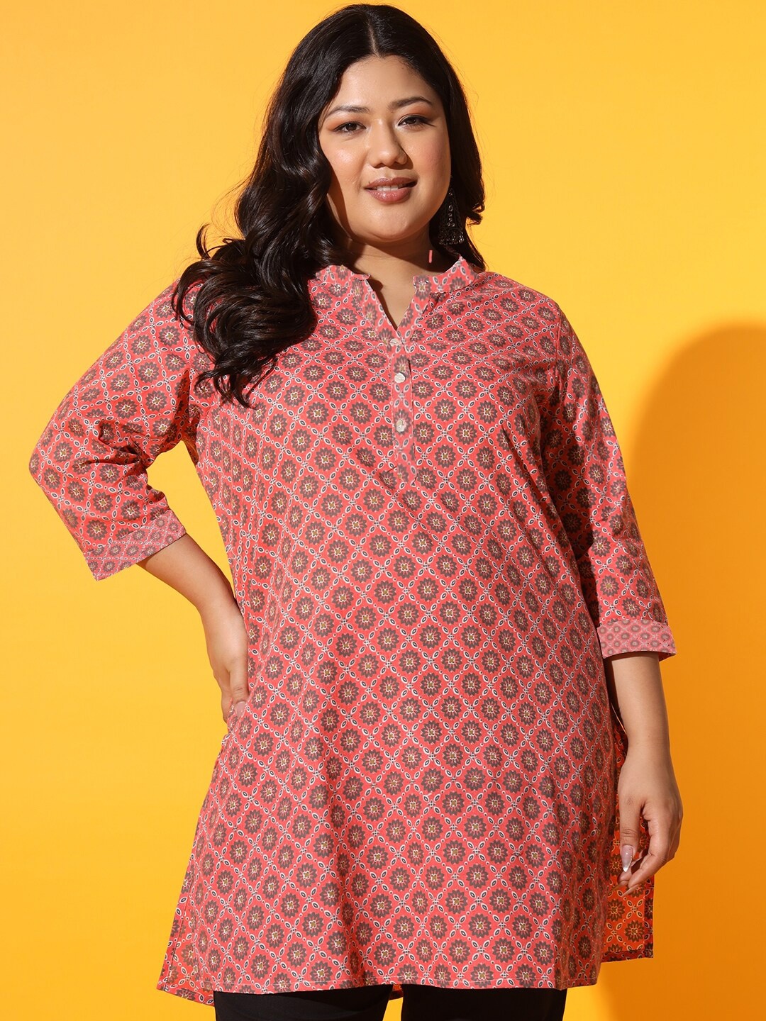 

AUSTIVO Plus Size Ethnic Motifs Printed Kurti, Orange