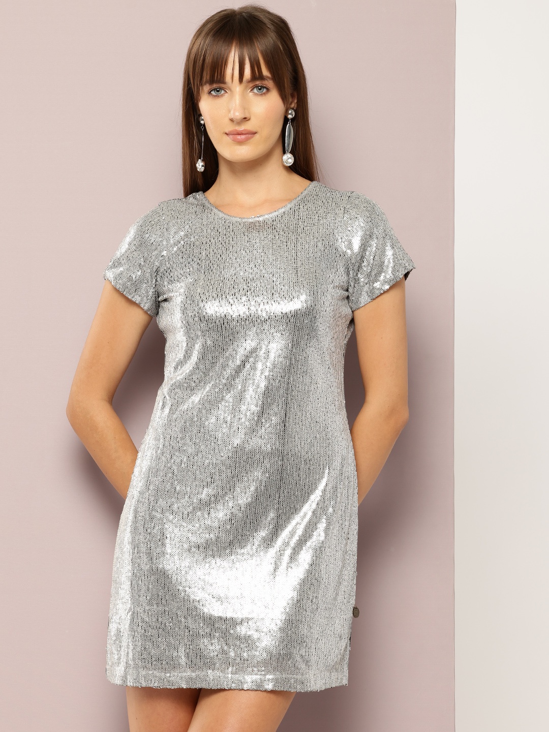 

aaliya Embellished Sequined A-Line Mini Dress, Silver