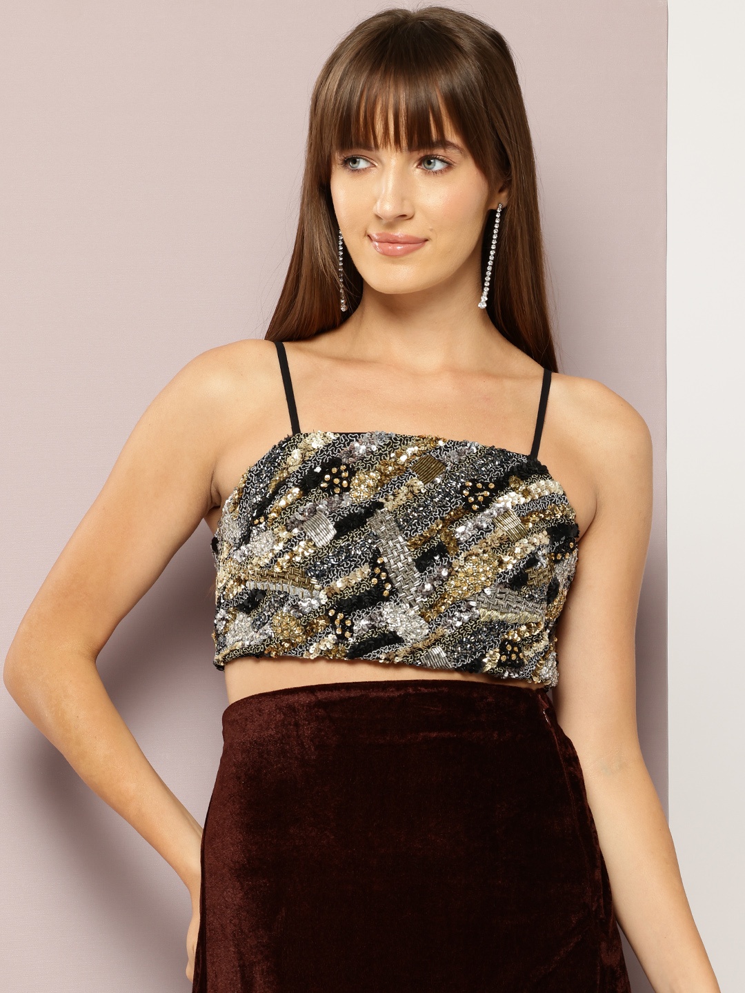 

aaliya Embellished Tube Crop Top, Black