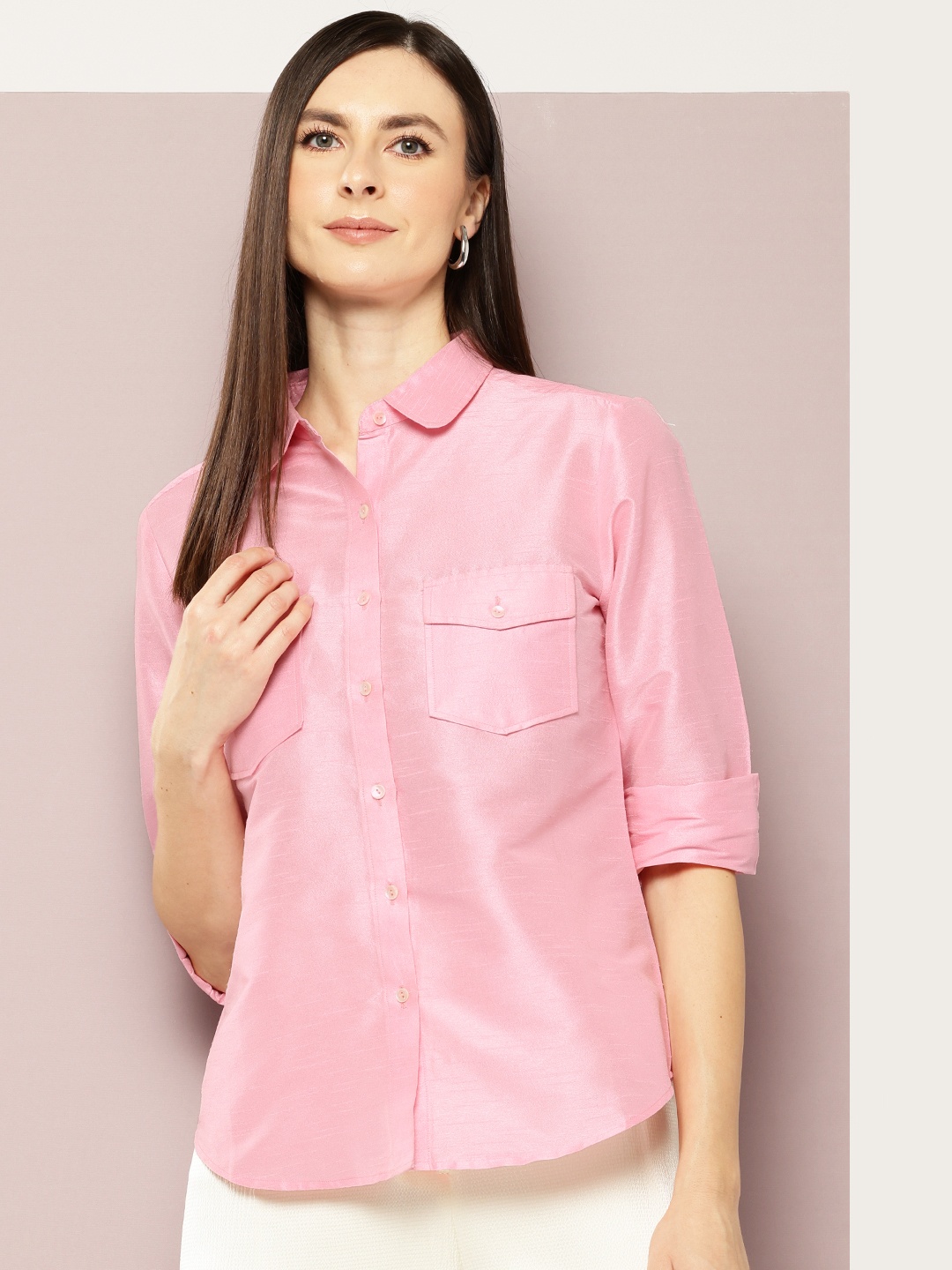 

aaliya Peter Pan Collar Shirt Style Top, Pink
