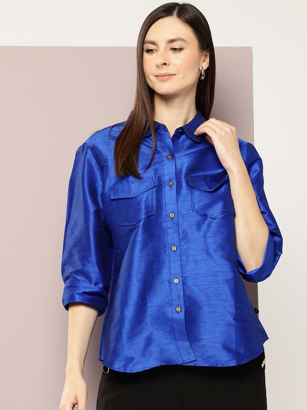 

aaliya Peter Pan Collar Shirt Style Top, Blue