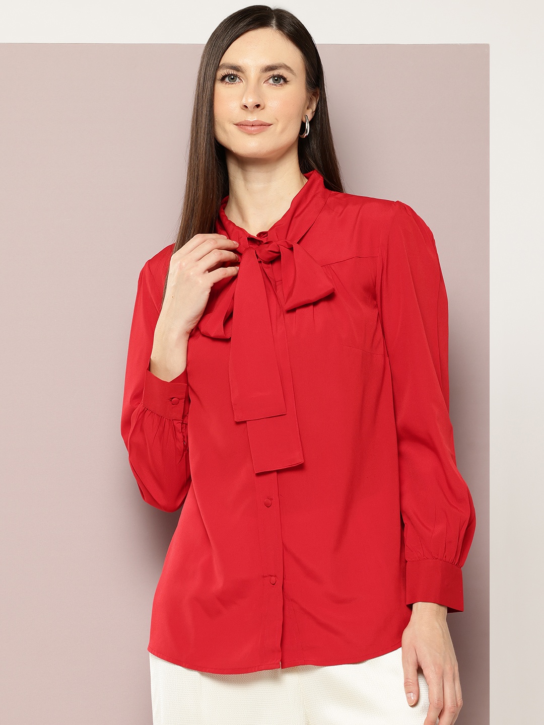 

aaliya Tie-Up Neck Shirt Style Top, Red