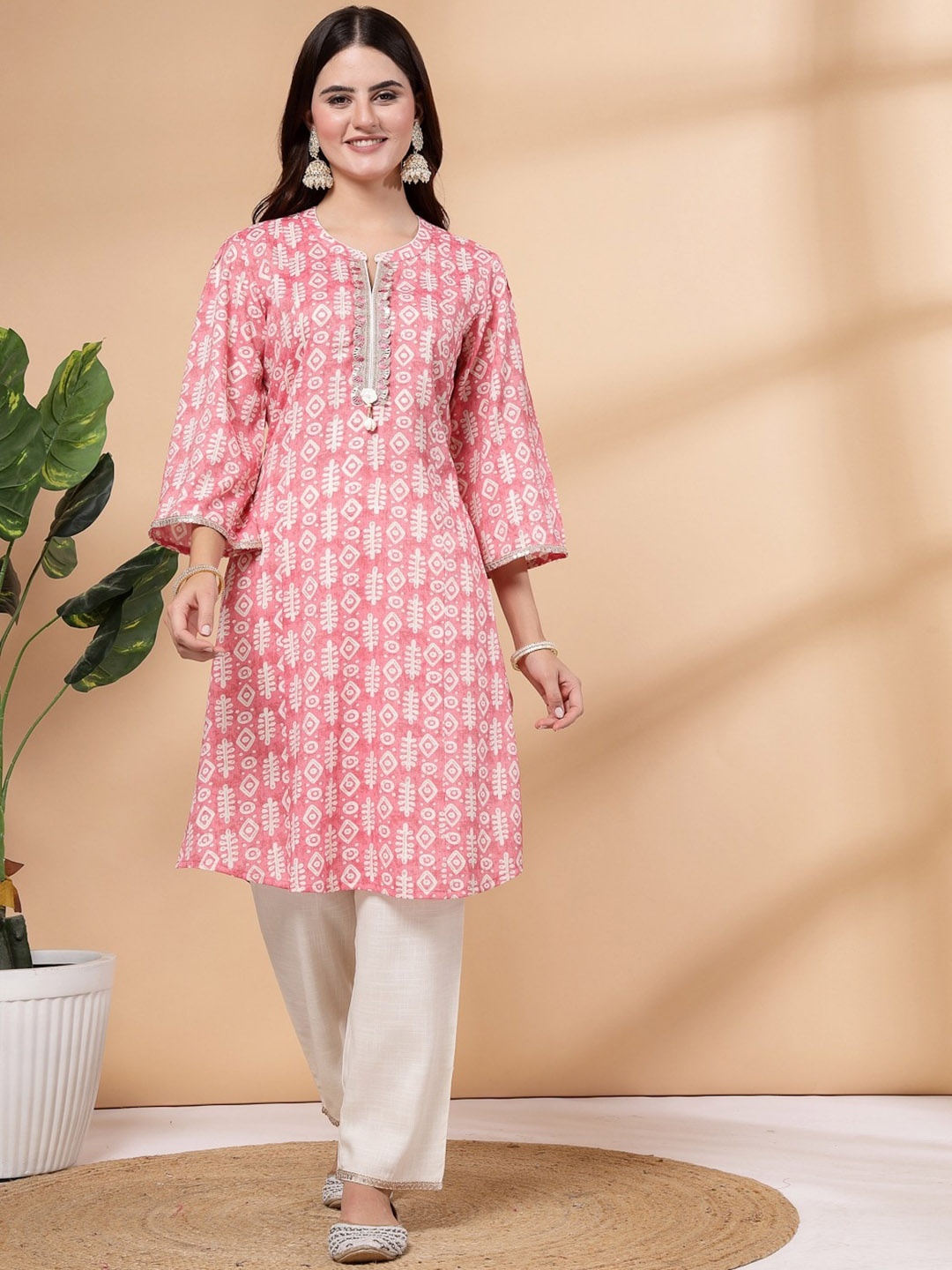 

Nayam By Lakshita Printed Regular Patchwork Kurta with Palazzos, Pink