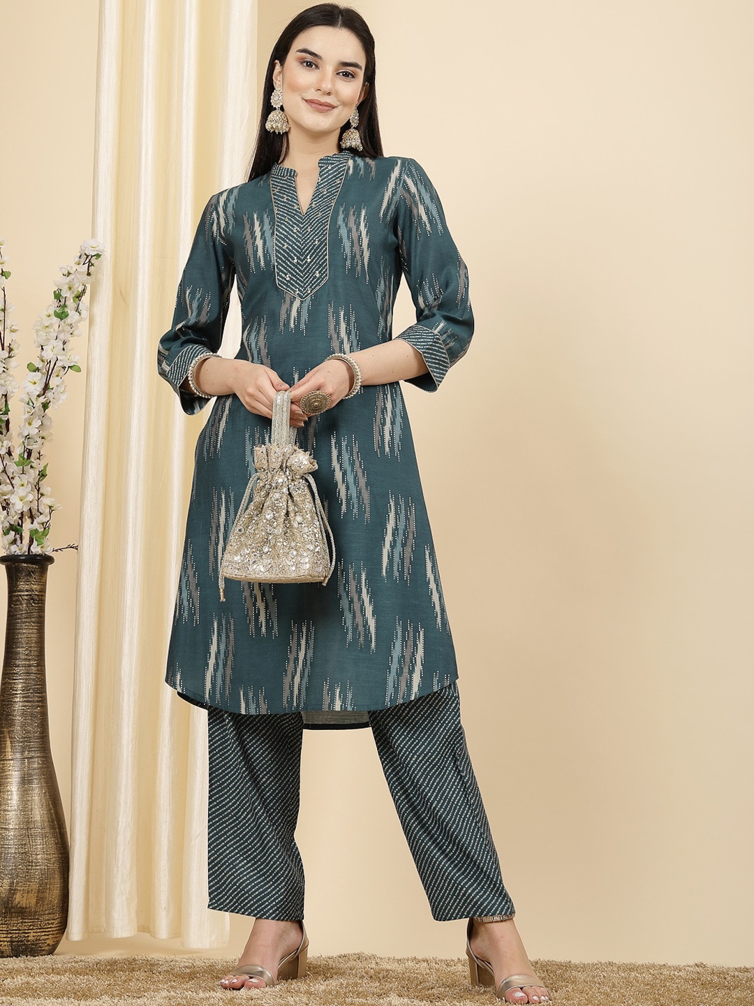 

Nayam By Lakshita Printed Regular Tunic with Palazzo, Teal