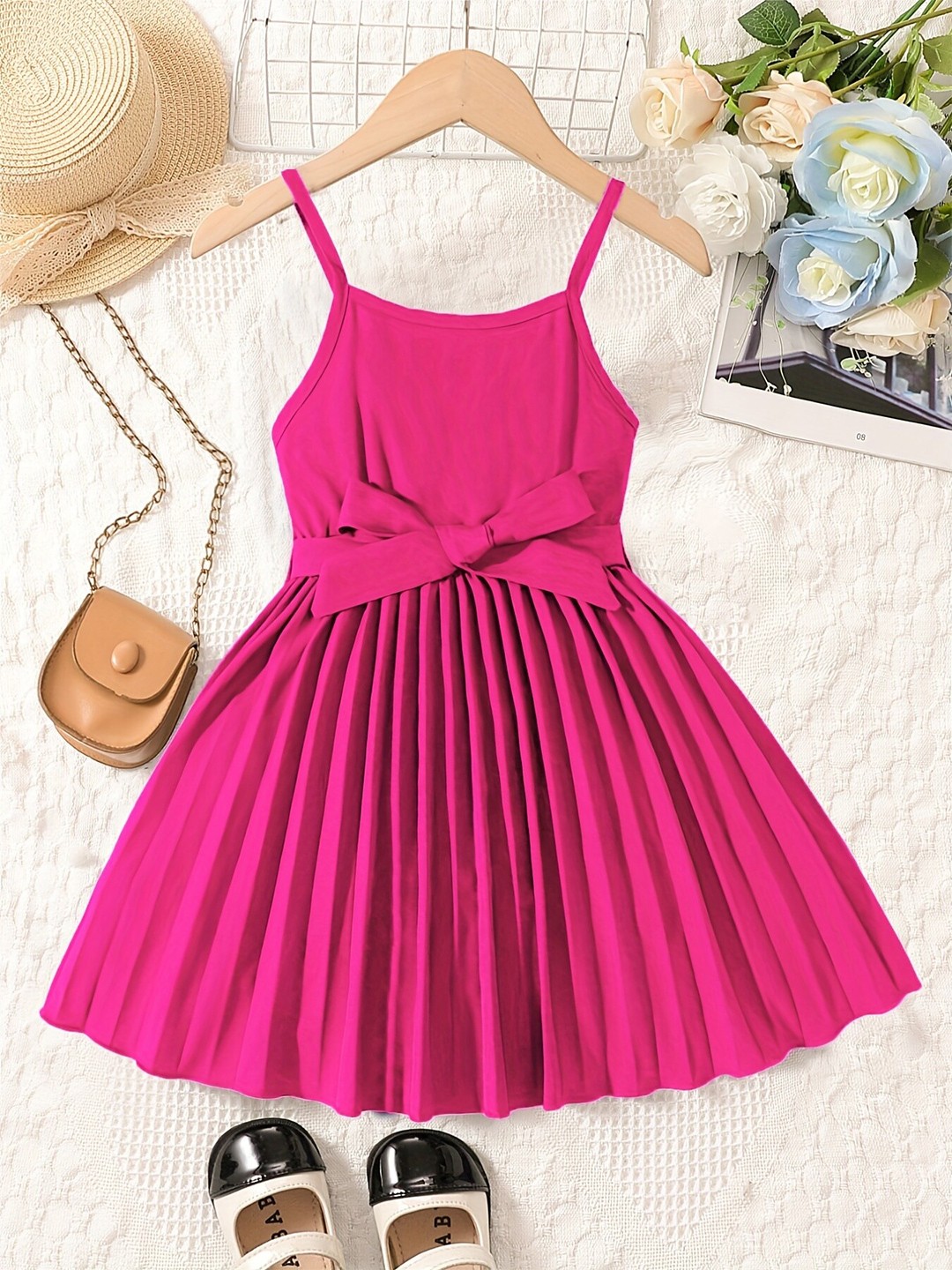 

LYTIX Girls Round Neck Sleeveless Fit & Flare Cotton Dress, Pink