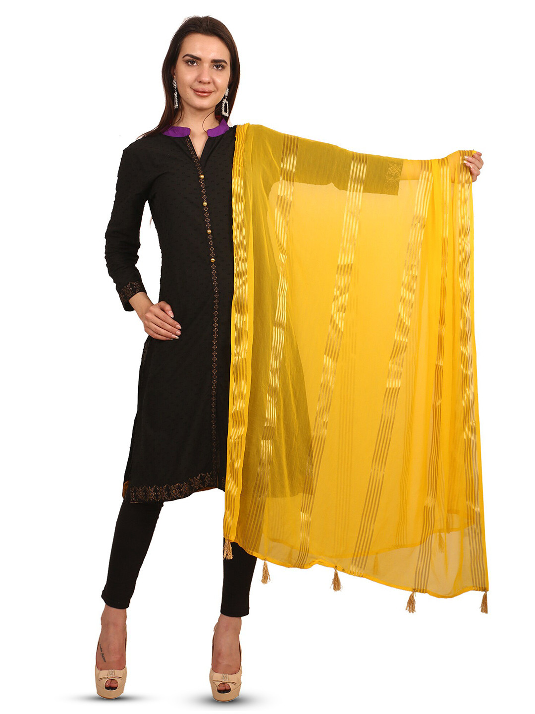 

Alakh Creation Striped Chiffon Woven Design Zari Dupatta, Yellow
