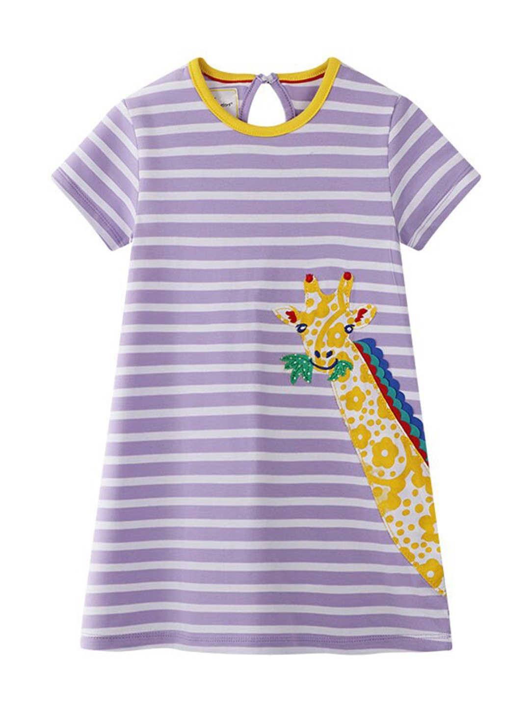 

TrendyKid Girls Striped Applique Cotton A-Line Dress, Lavender