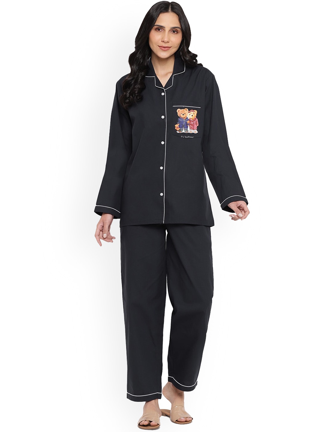 

shopbloom Pure Cotton Night Suit, Black