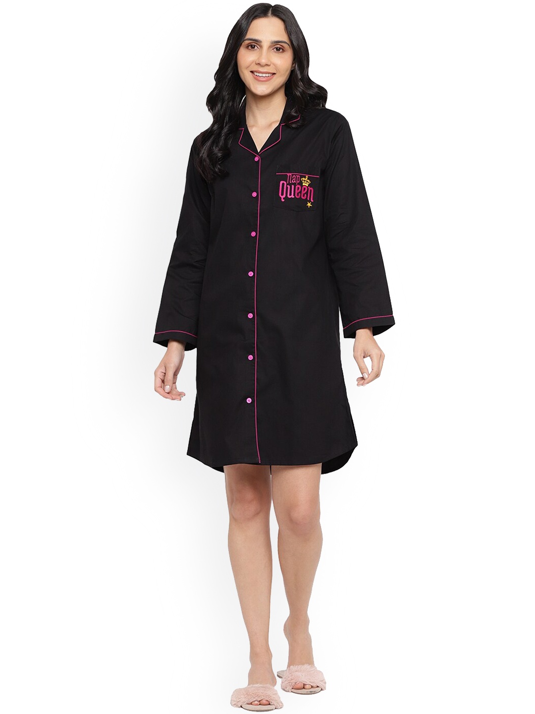 

shopbloom Round Neck Pure Cotton Night suit, Black