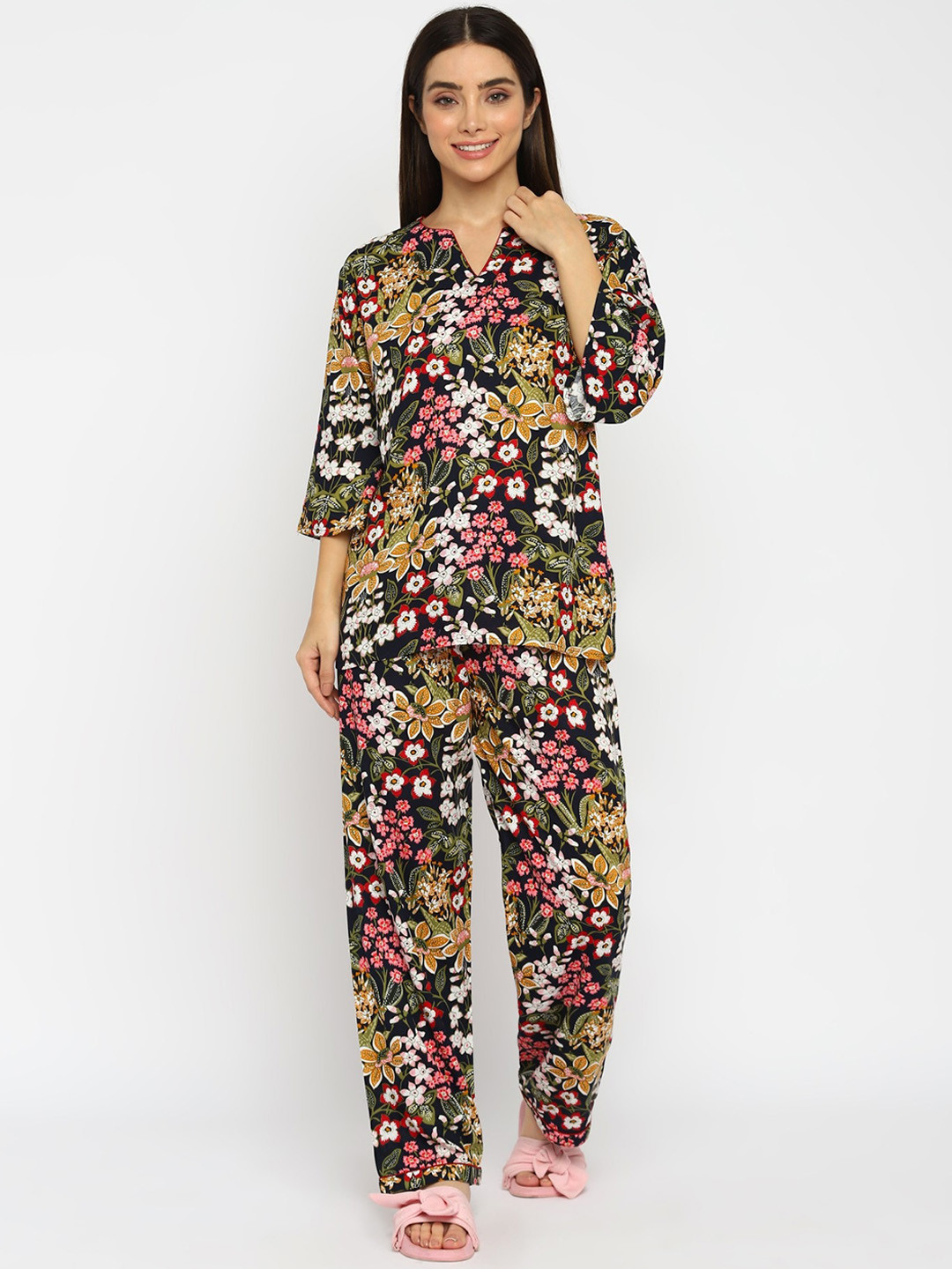 

shopbloom Printed Pure Cotton Night suit, Black