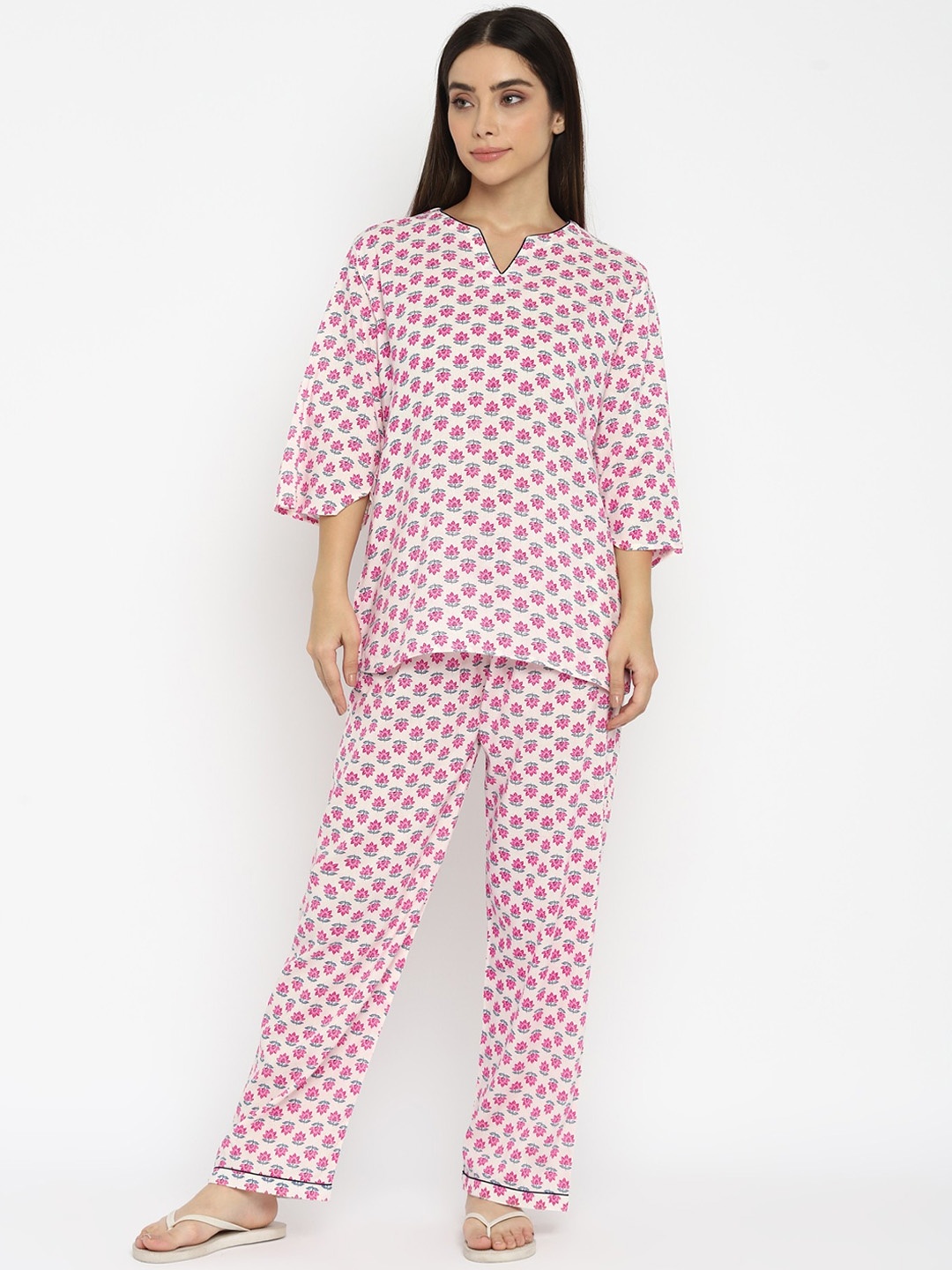 

shopbloom Printed Pure Cotton Night suit, White