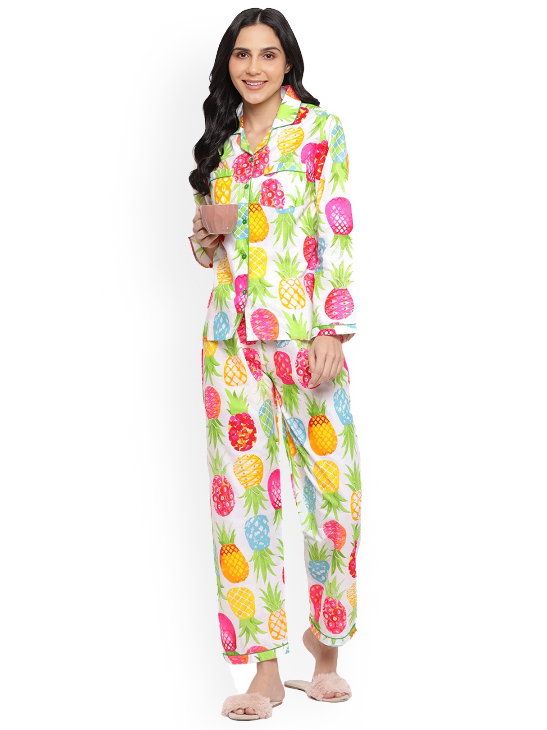 

shopbloom Printed Pure Cotton Night suit, White