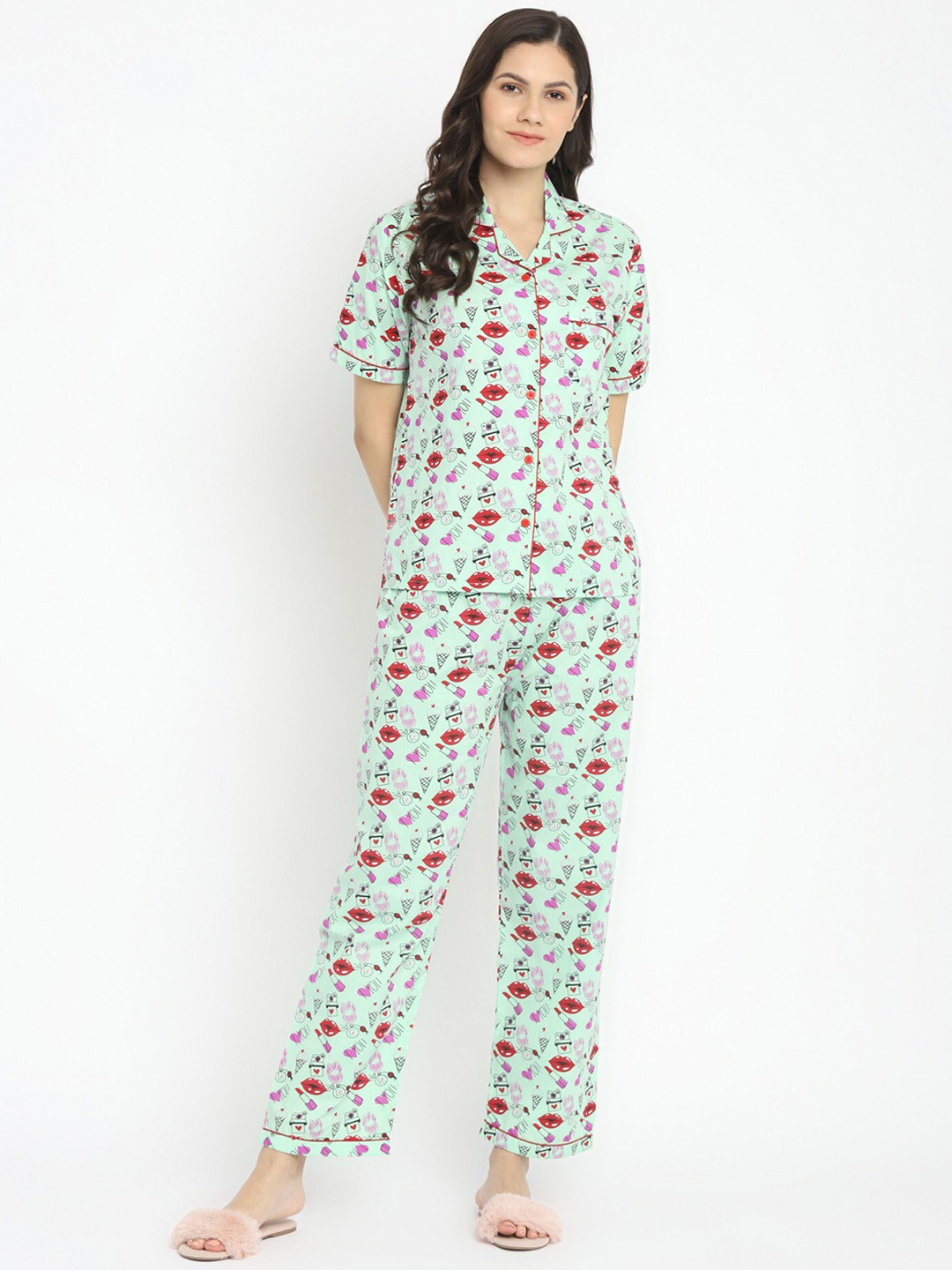 

shopbloom Printed Pure Cotton Night suit, Green