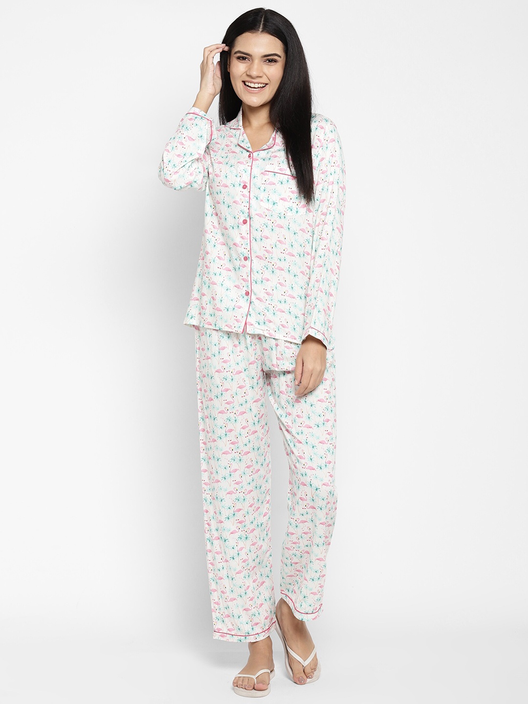

shopbloom Printed Pure Cotton Night suit, White