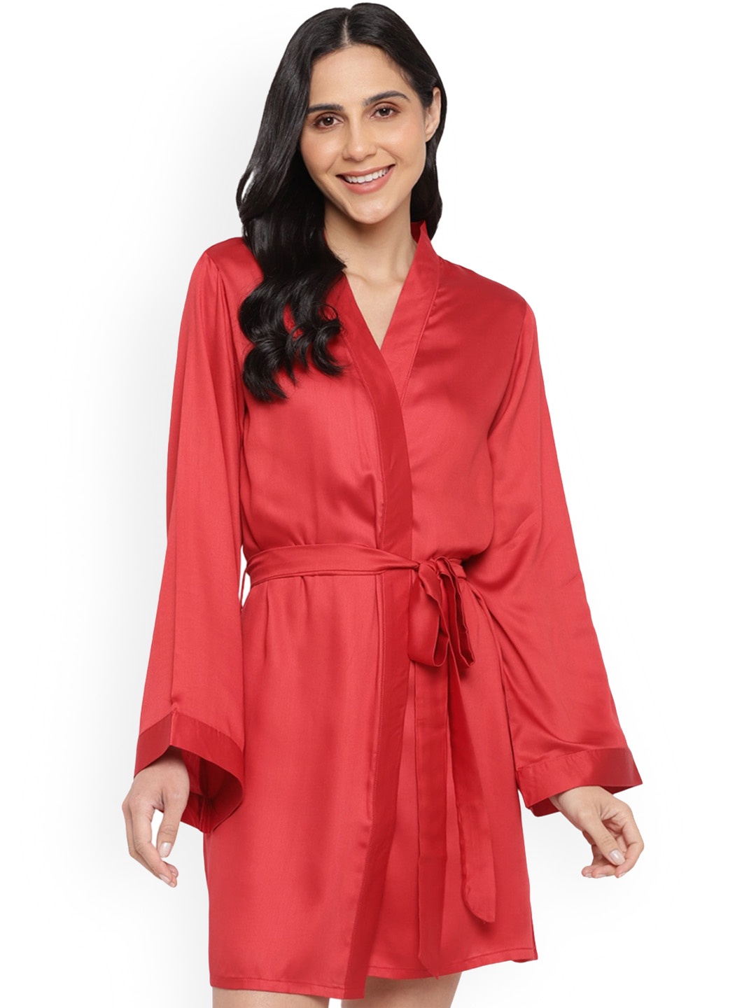 

shopbloom Modal Satin Robe Nightdress, Red