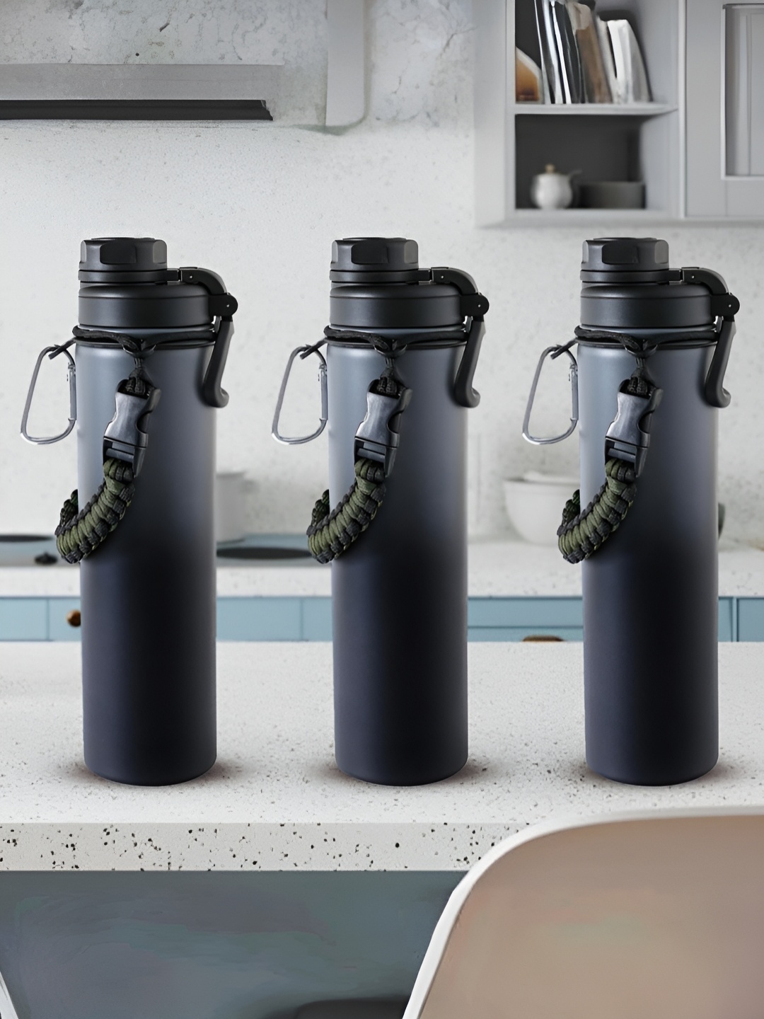 

The Better Home Black 3 Pieces Stainless Steel Water Bottles 1.2 L Each