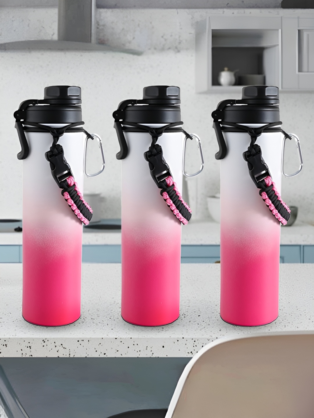

The Better Home White & Pink 3 Pcs Stainless Steel Water Bottle 720 ml