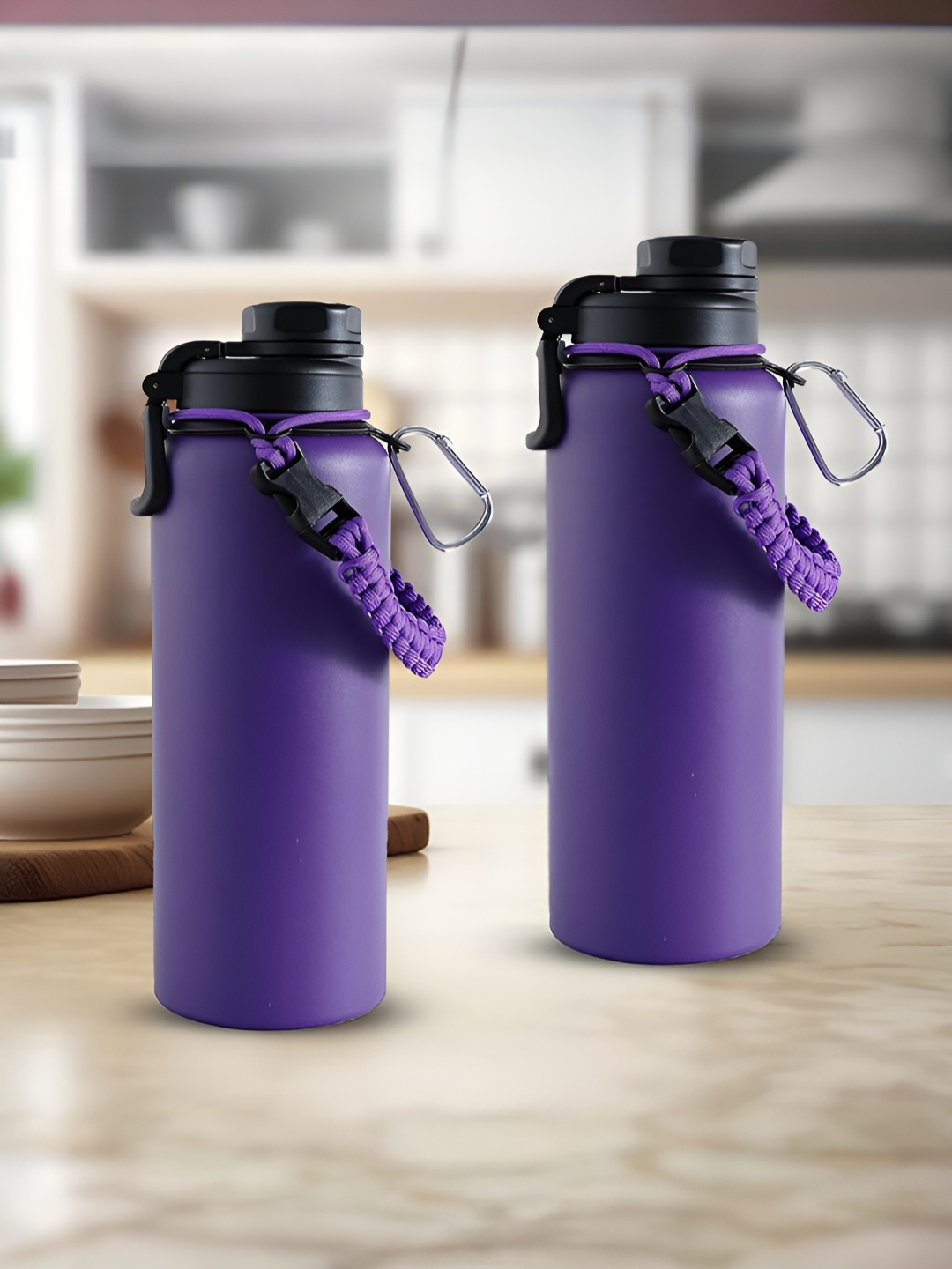 

The Better Home Purple 2 Pcs Stainless Steel Water Bottle 1.2 Ltr