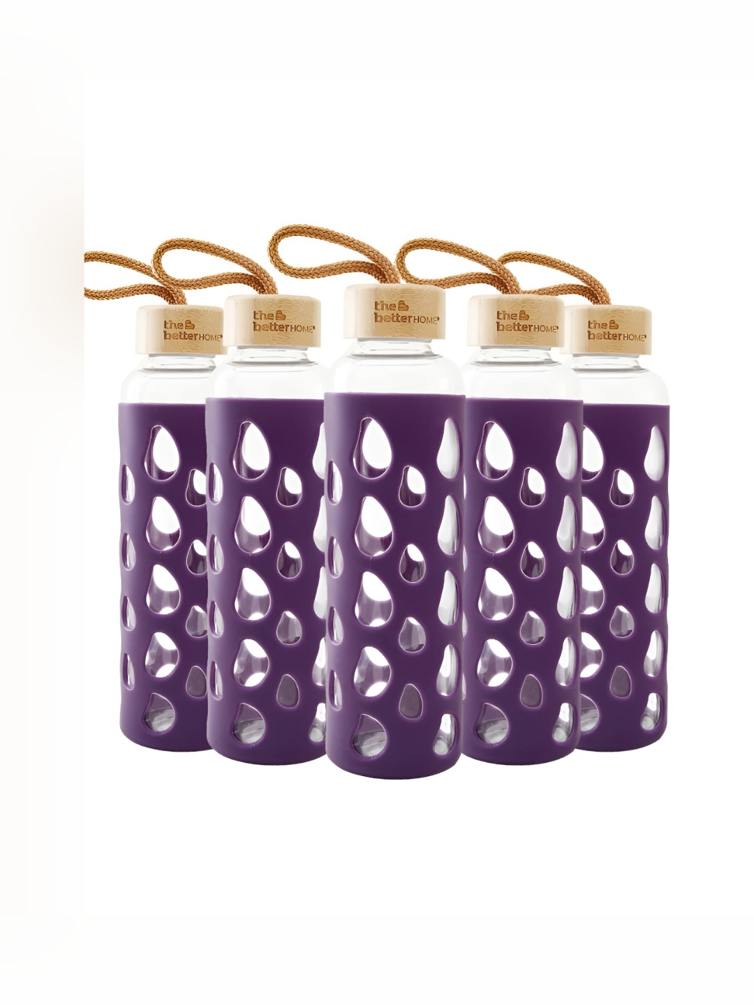 

The Better Home Purple & Brown 5 Pieces Glass Water Bottles 500 ml Each