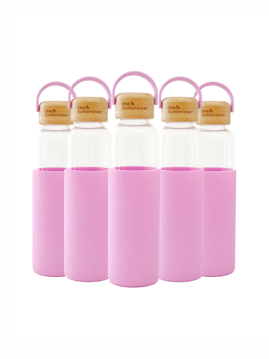 

The Better Home Pink & Brown 5 Pieces Glass Water Bottles 500 ml Each