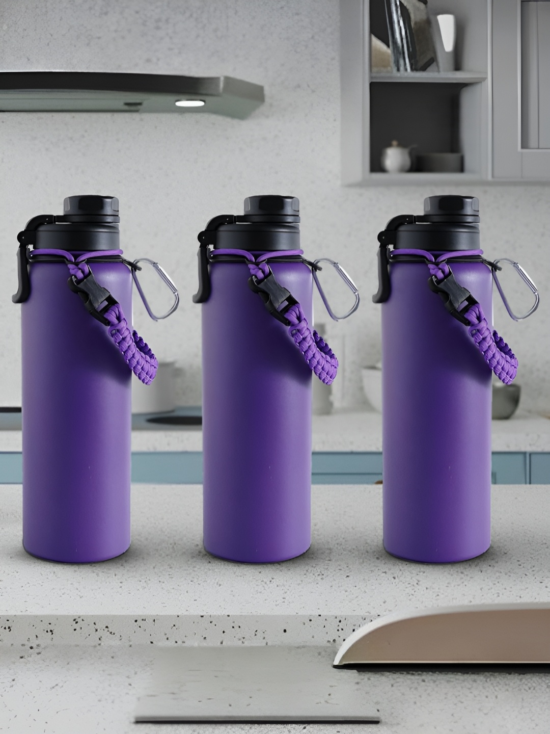 

The Better Home Purple 3 Pcs Stainless Steel Water Bottle 720 ml