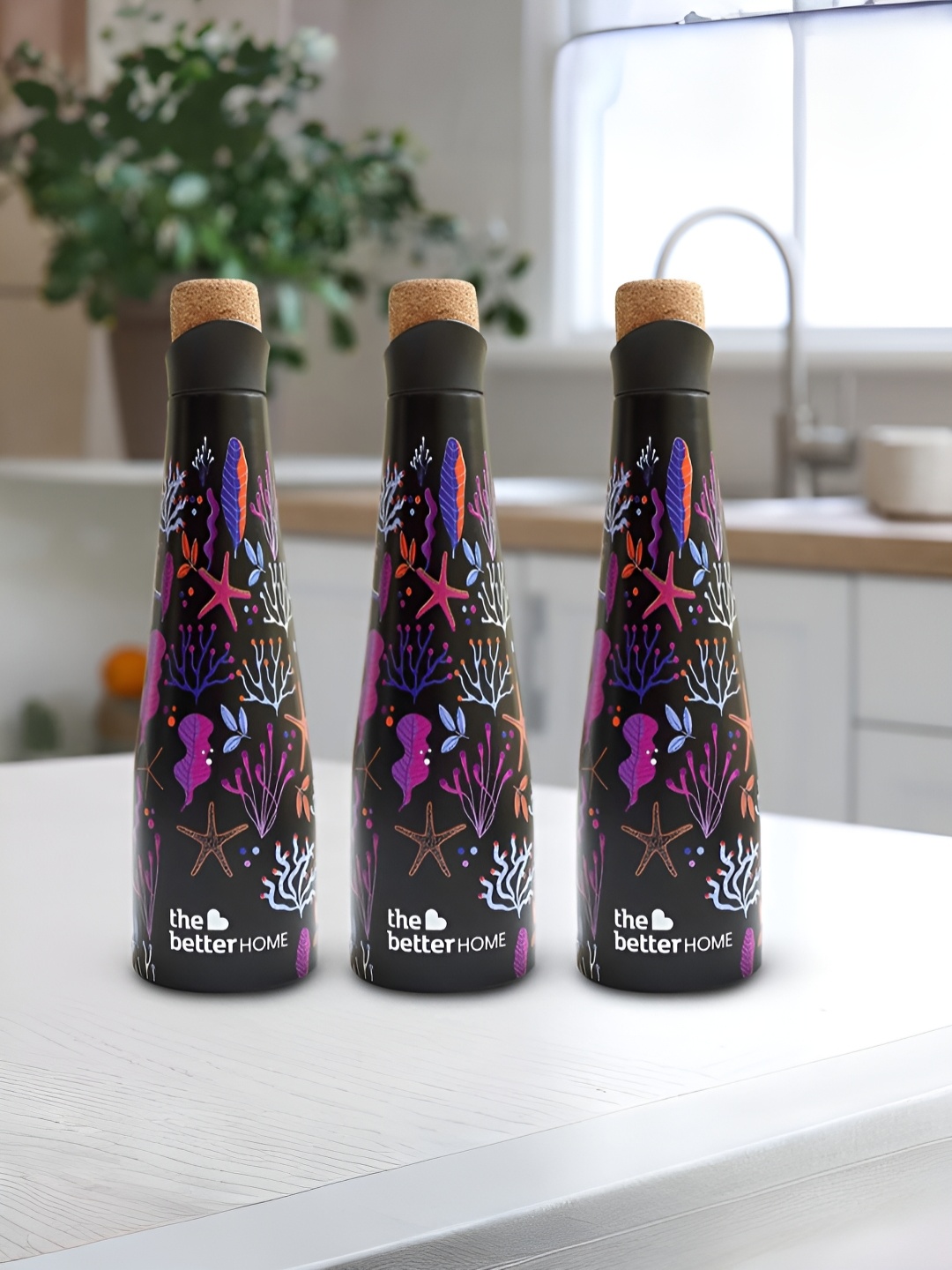 

The Better Home Black 3 Pcs Double Wall Vacuum Stainless Steel Water Bottles 500 ml Each