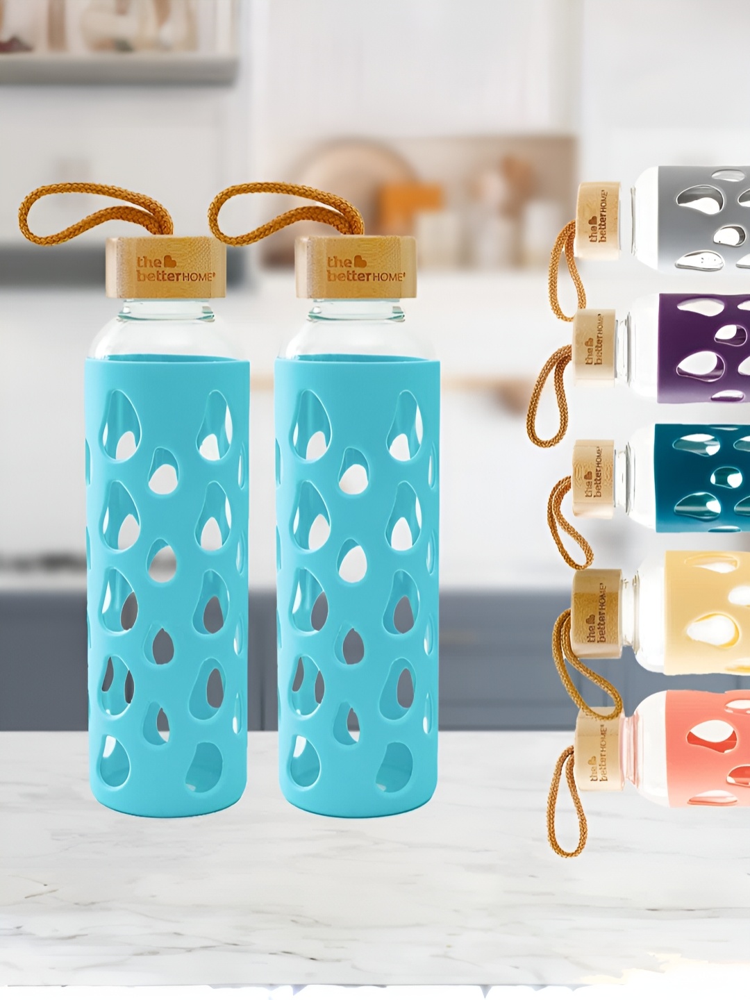 

The Better Home Blue & Brown 2 Pieces Glass Water Bottles 500 ml Each