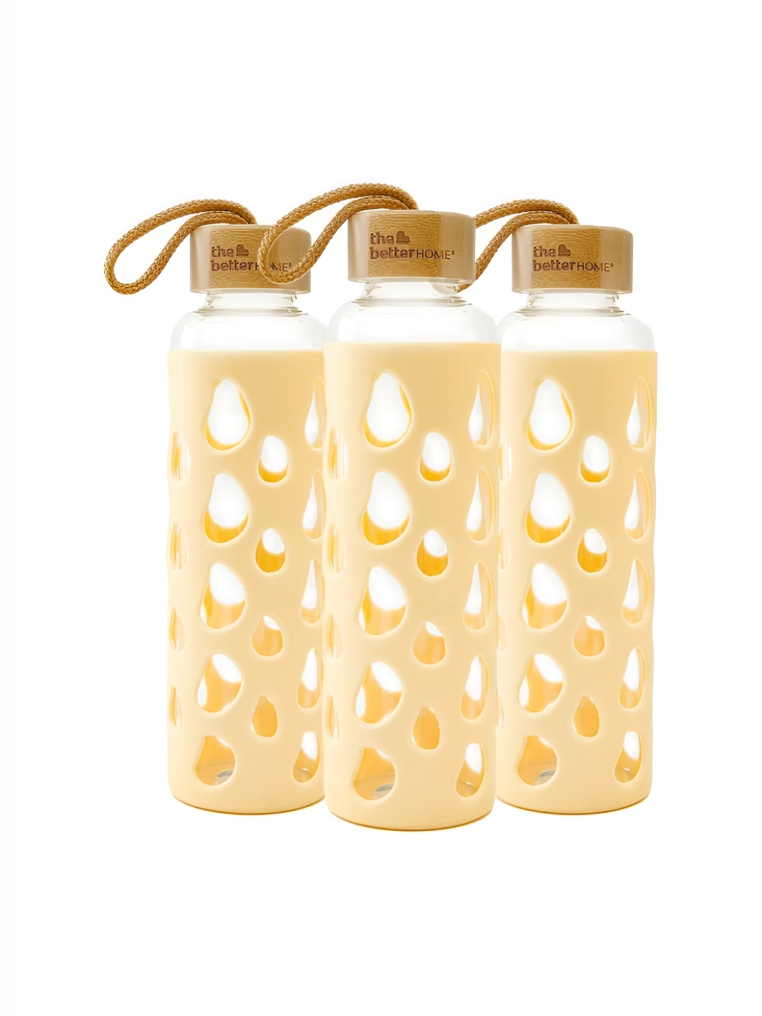 

The Better Home Yellow & Brown 3 Pieces Glass Water Bottles 500 ml Each